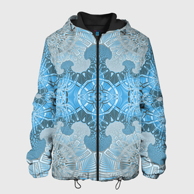 Мужская куртка 3D с принтом Коллекция Фрактальная мозаика Голубой 292-6-n в Екатеринбурге, ткань верха — 100% полиэстер, подклад — флис | прямой крой, подол и капюшон оформлены резинкой с фиксаторами, два кармана без застежек по бокам, один большой потайной карман на груди. Карман на груди застегивается на липучку | blue | fractal | light | pattern | symmetrical | на витрину | светлый | симметричный | узор | фрактал