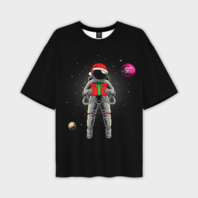 Мужская футболка OVERSIZE 3D с принтом Астронавт с подарком   Astronaut and Gift в Новосибирске,  |  | space | астронавт | дед мороз | звезда | космонавт | космос | новый год | планета | подарок | рождество | санта