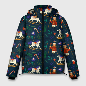Мужская зимняя куртка 3D с принтом Рождественский узор. Щелкунчик в Екатеринбурге, верх — 100% полиэстер; подкладка — 100% полиэстер; утеплитель — 100% полиэстер | длина ниже бедра, свободный силуэт Оверсайз. Есть воротник-стойка, отстегивающийся капюшон и ветрозащитная планка. 

Боковые карманы с листочкой на кнопках и внутренний карман на молнии. | Тематика изображения на принте: ламповый свитер | новогодний узор | новый год | паттерн | рождественский свитер | рождество | щелкунчик