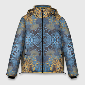 Мужская зимняя куртка 3D с принтом Коллекция Фрактальная мозаика Желто-синий 292-6-n11-2 в Екатеринбурге, верх — 100% полиэстер; подкладка — 100% полиэстер; утеплитель — 100% полиэстер | длина ниже бедра, свободный силуэт Оверсайз. Есть воротник-стойка, отстегивающийся капюшон и ветрозащитная планка. 

Боковые карманы с листочкой на кнопках и внутренний карман на молнии. | Тематика изображения на принте: blue | fractal | light | pattern | symmetrical | yellow | желтый | светлый | симметричный | узор | фрактал