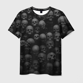 Мужская футболка 3D с принтом Черепа на черном в Курске, 100% полиэфир | прямой крой, круглый вырез горловины, длина до линии бедер | готы | мрачное | рок | черепа | черное