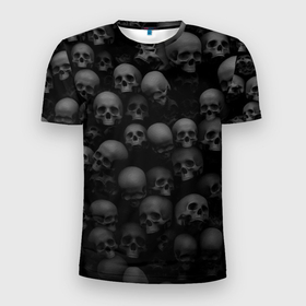 Мужская футболка 3D спортивная с принтом Черепа на черном в Петрозаводске, 100% полиэстер с улучшенными характеристиками | приталенный силуэт, круглая горловина, широкие плечи, сужается к линии бедра | готы | мрачное | рок | черепа | черное