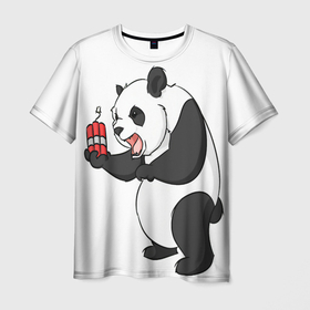 Мужская футболка 3D с принтом Взрывная панда , 100% полиэфир | прямой крой, круглый вырез горловины, длина до линии бедер | bomb | dinamit | panda | бомба | динамит | животное | панда