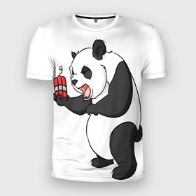 Мужская футболка 3D спортивная с принтом Взрывная панда , 100% полиэстер с улучшенными характеристиками | приталенный силуэт, круглая горловина, широкие плечи, сужается к линии бедра | bomb | dinamit | panda | бомба | динамит | животное | панда