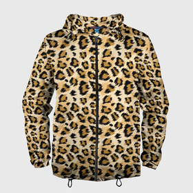 Мужская ветровка 3D с принтом Пятна Дикого Леопарда в Новосибирске, 100% полиэстер | подол и капюшон оформлены резинкой с фиксаторами, два кармана без застежек по бокам, один потайной карман на груди | Тематика изображения на принте: jaguar | leopard | ocelot | predator | гепард | дикая кошка | животное | зверь | кот | леопард | леопардовые пятна | оцелот | хищная кошка | хищник | ягуар