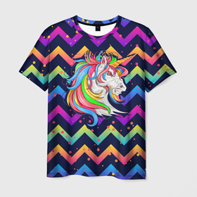 Мужская футболка 3D с принтом Cерьезный Единорог Frowning Unicorn в Тюмени, 100% полиэфир | прямой крой, круглый вырез горловины, длина до линии бедер | angry | neon | unicorn | единорог | злой | кислотный | конь | лошадь | неон | пони | радуга | радужный | сердитый | серьезный | хмурый | юникорн