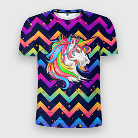 Мужская футболка 3D спортивная с принтом Cерьезный Единорог Frowning Unicorn в Новосибирске, 100% полиэстер с улучшенными характеристиками | приталенный силуэт, круглая горловина, широкие плечи, сужается к линии бедра | angry | neon | unicorn | единорог | злой | кислотный | конь | лошадь | неон | пони | радуга | радужный | сердитый | серьезный | хмурый | юникорн