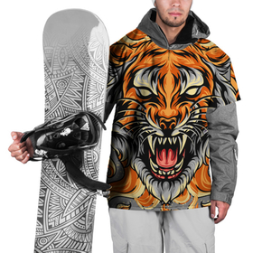 Накидка на куртку 3D с принтом Символ года тигр в гневе , 100% полиэстер |  | Тематика изображения на принте: 2022 | большая кошка | животное | новый год | символ года | тигр | хищник
