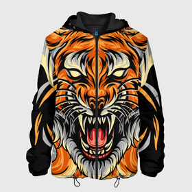 Мужская куртка 3D с принтом Символ года тигр в гневе , ткань верха — 100% полиэстер, подклад — флис | прямой крой, подол и капюшон оформлены резинкой с фиксаторами, два кармана без застежек по бокам, один большой потайной карман на груди. Карман на груди застегивается на липучку | 2022 | большая кошка | животное | новый год | символ года | тигр | хищник