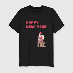 Мужская футболка хлопок Slim с принтом Ацуши и Акутагава | Happy New Year в Новосибирске, 92% хлопок, 8% лайкра | приталенный силуэт, круглый вырез ворота, длина до линии бедра, короткий рукав | bungou stray dogs | happy new year | акутагава | ацуши | ацуши и акутагава | великий из бродячих псов | новый год