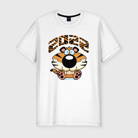 Мужская футболка хлопок Slim с принтом Год тигра  2022 , 92% хлопок, 8% лайкра | приталенный силуэт, круглый вырез ворота, длина до линии бедра, короткий рукав | 2022 | мульты | надписи | новый год | праздник | приколы | тигр | тигрёнок