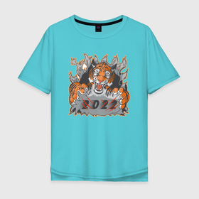 Мужская футболка хлопок Oversize с принтом Тигр  2022 , 100% хлопок | свободный крой, круглый ворот, “спинка” длиннее передней части | Тематика изображения на принте: 2022 | китайский календарь | надписи | новый год | праздник | тигр | тигрёнок