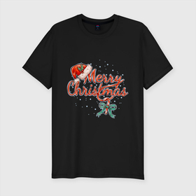 Мужская футболка хлопок Slim с принтом Merry Christmas 2022 в Курске, 92% хлопок, 8% лайкра | приталенный силуэт, круглый вырез ворота, длина до линии бедра, короткий рукав | 2022 | merry christmas | нг | новогодняя | новый год | рождество