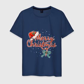 Мужская футболка хлопок с принтом Merry Christmas 2022 в Белгороде, 100% хлопок | прямой крой, круглый вырез горловины, длина до линии бедер, слегка спущенное плечо. | 2022 | merry christmas | нг | новогодняя | новый год | рождество