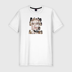 Мужская футболка хлопок Slim с принтом Буквы Adele в Белгороде, 92% хлопок, 8% лайкра | приталенный силуэт, круглый вырез ворота, длина до линии бедра, короткий рукав | буквы | глаза | имя | лицо | надпись | певица