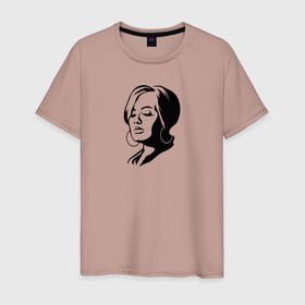 Мужская футболка хлопок с принтом Аrt Adele в Екатеринбурге, 100% хлопок | прямой крой, круглый вырез горловины, длина до линии бедер, слегка спущенное плечо. | девушка | лицо | певица | портрет | рисунок