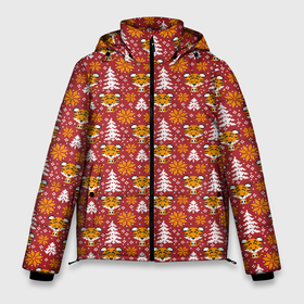 Мужская зимняя куртка 3D с принтом Милый вязаный тигр в Тюмени, верх — 100% полиэстер; подкладка — 100% полиэстер; утеплитель — 100% полиэстер | длина ниже бедра, свободный силуэт Оверсайз. Есть воротник-стойка, отстегивающийся капюшон и ветрозащитная планка. 

Боковые карманы с листочкой на кнопках и внутренний карман на молнии. | Тематика изображения на принте: tiger | вязанка | вязаный узор | паттерн | символ года | тигр