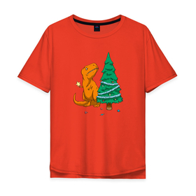 Мужская футболка хлопок Oversize с принтом Новогодние проблемы Рекса в Курске, 100% хлопок | свободный крой, круглый ворот, “спинка” длиннее передней части | Тематика изображения на принте: christmas | decorations | dino | dinosaur | new | new year | problems | rain | rex | spruce | star | ti | toys | tree | tyrannosaurus | year | год | дино | динозавр | дождик | елка | ель | звезда | игрушки | мишура | новогодние | новый | проблемы | рекс |