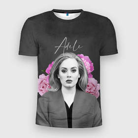 Мужская футболка 3D спортивная с принтом Flowers Adele в Санкт-Петербурге, 100% полиэстер с улучшенными характеристиками | приталенный силуэт, круглая горловина, широкие плечи, сужается к линии бедра | Тематика изображения на принте: имя | надпись | певица | текстура | цветы