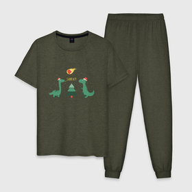 Мужская пижама хлопок с принтом динозаврики и елка в Белгороде, 100% хлопок | брюки и футболка прямого кроя, без карманов, на брюках мягкая резинка на поясе и по низу штанин
 | дед мороз | динозавр | ёлка | зима | игрушки | новый год | снегурка
