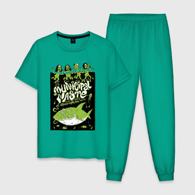 Мужская пижама хлопок с принтом Municipal Waste   Vienna Viper Room playbill , 100% хлопок | брюки и футболка прямого кроя, без карманов, на брюках мягкая резинка на поясе и по низу штанин
 | Тематика изображения на принте: bottle | crossover thrash | dudes | eye | fish | group | guys | hype | jaw | jellyfish | municipal waste | music | ocean | playbill | shark | vienna | water | акула | афиша | бутылка | вена | вода | глаз | группа | кроссовер трэш | медуза | музыка |
