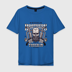 Мужская футболка хлопок Oversize с принтом Дальнобой 2 в Екатеринбурге, 100% хлопок | свободный крой, круглый ворот, “спинка” длиннее передней части | дальнобойщик | евротрак | скилет | тягач | фура | череп