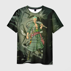 Мужская футболка 3D с принтом Зоро | Zoro Ван Пис в Санкт-Петербурге, 100% полиэфир | прямой крой, круглый вырез горловины, длина до линии бедер | one piece | zoro roronoa | ван пис | ванпис | зоро | зоро ророноа | мечник | пират