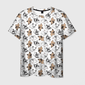 Мужская футболка 3D с принтом Бульдожики в Курске, 100% полиэфир | прямой крой, круглый вырез горловины, длина до линии бедер | animal | bulldog | dog | french bulldog | french bulldog p | pit bull | бойцовская собака | бульдог | год собаки | друг человека | животное | зверь | кинолог | пёс | питбуль | собака французский бульдог | собаковод