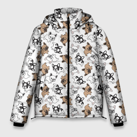 Мужская зимняя куртка 3D с принтом Бульдожики в Петрозаводске, верх — 100% полиэстер; подкладка — 100% полиэстер; утеплитель — 100% полиэстер | длина ниже бедра, свободный силуэт Оверсайз. Есть воротник-стойка, отстегивающийся капюшон и ветрозащитная планка. 

Боковые карманы с листочкой на кнопках и внутренний карман на молнии. | animal | bulldog | dog | french bulldog | french bulldog p | pit bull | бойцовская собака | бульдог | год собаки | друг человека | животное | зверь | кинолог | пёс | питбуль | собака французский бульдог | собаковод