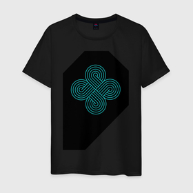 Мужская футболка хлопок с принтом Абстрактный узор   две восьмёрки в Екатеринбурге, 100% хлопок | прямой крой, круглый вырез горловины, длина до линии бедер, слегка спущенное плечо. | бесконечная восемь | бесконечность | зелёный узор на черном фоне | многоугольник | модерн | нео | нью | символ | узел | фигура | хай фай