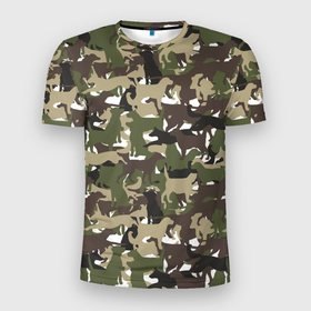 Мужская футболка 3D Slim с принтом Камуфляж из Собак (Camouflage) в Тюмени, 100% полиэстер с улучшенными характеристиками | приталенный силуэт, круглая горловина, широкие плечи, сужается к линии бедра | animal | camouflage | dog | military camouflage | барбос | бобик | военный камуфляж | год собаки | друг человека | животное | зверь | ищейка | камуфляж | кинолог | кость | лайка | милитари | охотничий камуфляж | пёс
