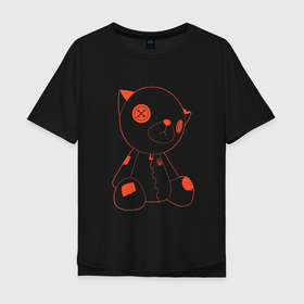 Мужская футболка хлопок Oversize с принтом Тедди дизайн в Тюмени, 100% хлопок | свободный крой, круглый ворот, “спинка” длиннее передней части | игрушки | медведь | музыка | тедди | хоррор