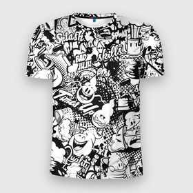 Мужская футболка 3D спортивная с принтом Нейромульт в Белгороде, 100% полиэстер с улучшенными характеристиками | приталенный силуэт, круглая горловина, широкие плечи, сужается к линии бедра | абстракция | мульт | мультфильм | пестрый | черно белый