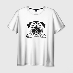 Мужская футболка 3D с принтом Милый щенок бульдога в Екатеринбурге, 100% полиэфир | прямой крой, круглый вырез горловины, длина до линии бедер | белый фон | бульдог | восхитительный | животные | золотистый ретривер | лапы | любитель собак | маленький | милые глаза | собака | такса | черный | щенок