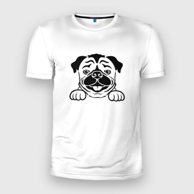 Мужская футболка 3D Slim с принтом Милый щенок бульдога в Екатеринбурге, 100% полиэстер с улучшенными характеристиками | приталенный силуэт, круглая горловина, широкие плечи, сужается к линии бедра | белый фон | бульдог | восхитительный | животные | золотистый ретривер | лапы | любитель собак | маленький | милые глаза | собака | такса | черный | щенок