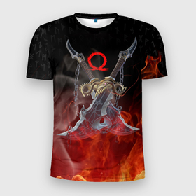 Мужская футболка 3D спортивная с принтом МЕЧИ КРАТОСА, БОГ ВОЙНЫ в Белгороде, 100% полиэстер с улучшенными характеристиками | приталенный силуэт, круглая горловина, широкие плечи, сужается к линии бедра | ascension | betrayal | chains of olympus | cratos | fire | flame | ghost of sparta | god of war | hack and slash | kratos | logo | ragnarok | rune | бог войны | год ов вар | год оф вар | игра | иероглифы | кратос | лого | логотип | огонь | пламя | рагнарё