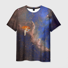 Мужская футболка 3D с принтом Cosmic animal в Кировске, 100% полиэфир | прямой крой, круглый вырез горловины, длина до линии бедер | животные | космос | минимализм | тигр | эстетика