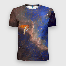 Мужская футболка 3D Slim с принтом Cosmic animal в Санкт-Петербурге, 100% полиэстер с улучшенными характеристиками | приталенный силуэт, круглая горловина, широкие плечи, сужается к линии бедра | животные | космос | минимализм | тигр | эстетика