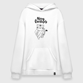 Худи SuperOversize хлопок с принтом Merry Christmas Тигр с Шампанским. в Тюмени, 70% хлопок, 30% полиэстер, мягкий начес внутри | карман-кенгуру, эластичная резинка на манжетах и по нижней кромке, двухслойный капюшон
 | 2022 | happy new year | merry christmas | год тигра | зима близко | нг | новогодний | новогодний тигр | новый год | новый год 2022 | праздник | рождество | символ 2022 года | тигр