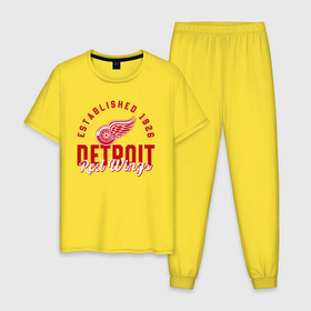 Мужская пижама хлопок с принтом Detroit Red Wings | Детройт Ред Вингз в Белгороде, 100% хлопок | брюки и футболка прямого кроя, без карманов, на брюках мягкая резинка на поясе и по низу штанин
 | detroit | hockey | ice | nhl | red | sport | team | wings | winter | вингз | детройт | красные | крылья | лед | нхл | ред | спорт | хоккеей | шайбу
