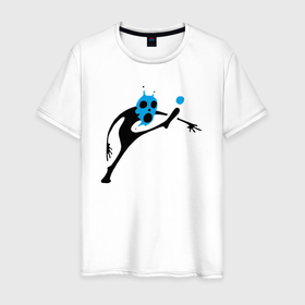 Мужская футболка хлопок с принтом Футболист приведение в Тюмени, 100% хлопок | прямой крой, круглый вырез горловины, длина до линии бедер, слегка спущенное плечо. | маска | мяч | синий | футбол | черный