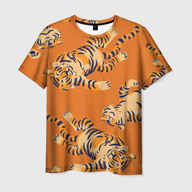 Мужская футболка 3D с принтом Тигр  паттерн , 100% полиэфир | прямой крой, круглый вырез горловины, длина до линии бедер | Тематика изображения на принте: 2022 | год тигра | китайский календарь | надписи | новый год | тигр