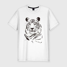 Мужская футболка хлопок Slim с принтом тигр черно белый , 92% хлопок, 8% лайкра | приталенный силуэт, круглый вырез ворота, длина до линии бедра, короткий рукав | зверь | новый год | подарок | символ | тигр | хищник