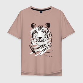 Мужская футболка хлопок Oversize с принтом тигр черно белый в Петрозаводске, 100% хлопок | свободный крой, круглый ворот, “спинка” длиннее передней части | зверь | новый год | подарок | символ | тигр | хищник