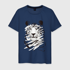 Мужская футболка хлопок с принтом тигр черно белый в Тюмени, 100% хлопок | прямой крой, круглый вырез горловины, длина до линии бедер, слегка спущенное плечо. | зверь | новый год | подарок | символ | тигр | хищник