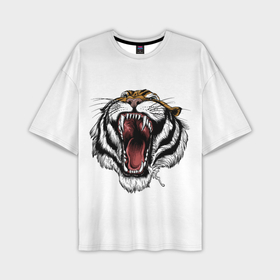 Мужская футболка OVERSIZE 3D с принтом рык в Новосибирске,  |  | зверь | новый год | оскал | подарок | символ года | тигр | хищник