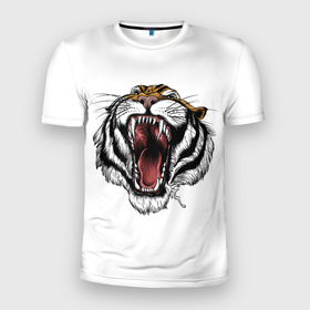 Мужская футболка 3D спортивная с принтом рык в Екатеринбурге, 100% полиэстер с улучшенными характеристиками | приталенный силуэт, круглая горловина, широкие плечи, сужается к линии бедра | зверь | новый год | оскал | подарок | символ года | тигр | хищник