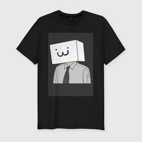 Мужская футболка хлопок Slim с принтом Smile :3 в Петрозаводске, 92% хлопок, 8% лайкра | приталенный силуэт, круглый вырез ворота, длина до линии бедра, короткий рукав | box | face | human | smile | коробка | смайлик | человек