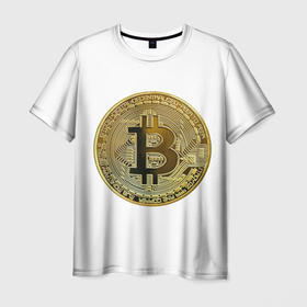 Мужская футболка 3D с принтом золотой биток в Тюмени, 100% полиэфир | прямой крой, круглый вырез горловины, длина до линии бедер | Тематика изображения на принте: бизнес | биткоин | деньги | доход | криптовалюта | успех