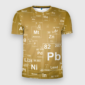 Мужская футболка 3D Slim с принтом Pb   таблица Менделеева , 100% полиэстер с улучшенными характеристиками | приталенный силуэт, круглая горловина, широкие плечи, сужается к линии бедра | pb | для физиков | для химиков | менделеев | наука | песочные | свинец | студентам | таблица менделеева | физика | химия